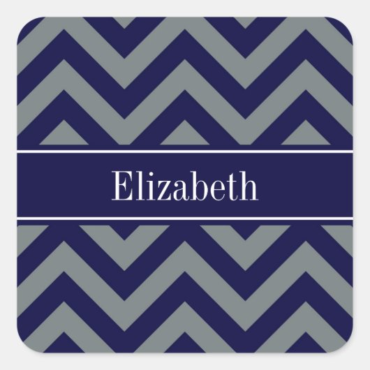 Navy, Charcoal LG Chevron Navy Blue Name Monogram Vierkante Sticker (Voorkant)
