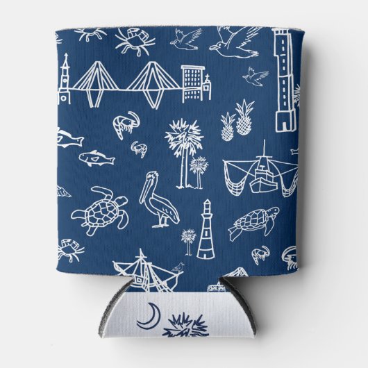 Navy Charleston Toile Pattern Koelbox Blikjeskoeler (Voorkant)