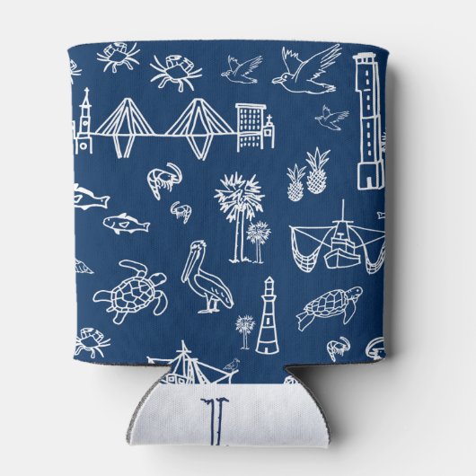 Navy Charleston Toile Pattern Koelbox Blikjeskoeler (Achterkant)