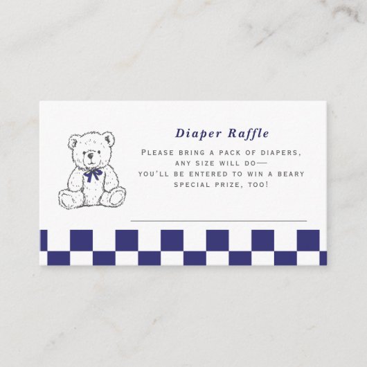 Navy Checkered Teddy Bear-Little Cub Luier Raffle Informatiekaartje (Voorkant)