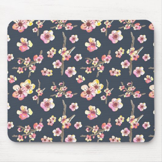 Navy Cherry Blossom Bloemen Muismat (Voorkant)