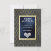 Navy Chevron Cœur Doré RSVP simple élégant (Dos)