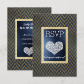 Navy Chevron Cœur Or RSVP simple élégant (Devant / Derrière)