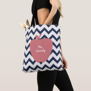 Navy Chevron Coral Apple leraar Draagtas