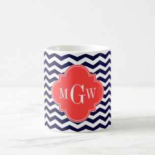 Navy Chevron Coral Red Quatrefoil 3 Monogram Tn Koffiemok