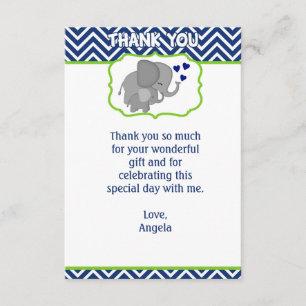 Navy Chevron Elephant Love Dank u wel, FLAT Bedankkaart