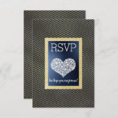 Navy Chevron Gouden Hart RSVP eenvoudig elegant (Voorkant / Achterkant)