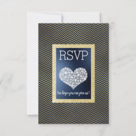 Navy Chevron Gouden Hart RSVP eenvoudig elegant Kaartje