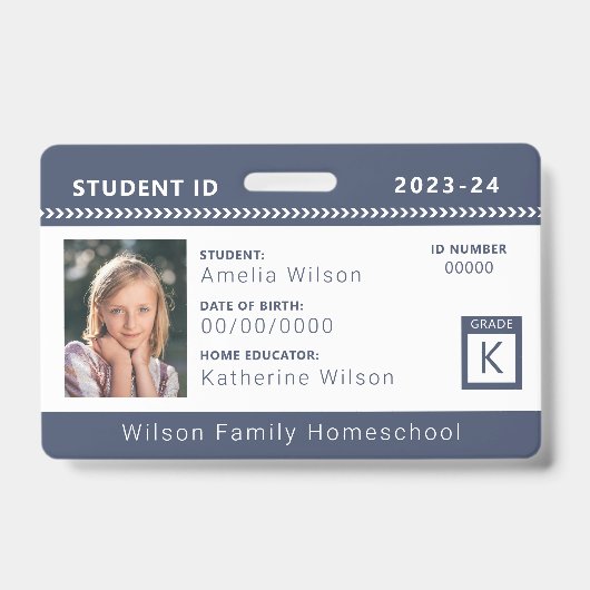 Navy Chevron Homeschool Student ID-badge Badge (Voorzijde)