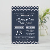 Navy Chevron Stylish Bridal Shower Invitaties Kaart (Staand voorkant)