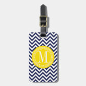 Navy Chevron Zigzag gepersonaliseerd monogram Bagagelabel (Voorkant verticaal)