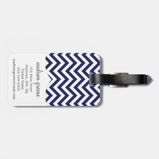 Navy Chevron Zigzag gepersonaliseerd monogram Bagagelabel (Achterkant horizontaal)