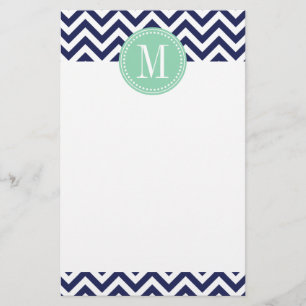 Navy Chevron Zigzag gepersonaliseerd monogram Briefpapier
