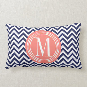 Navy Chevron Zigzag gepersonaliseerd monogram Kussen