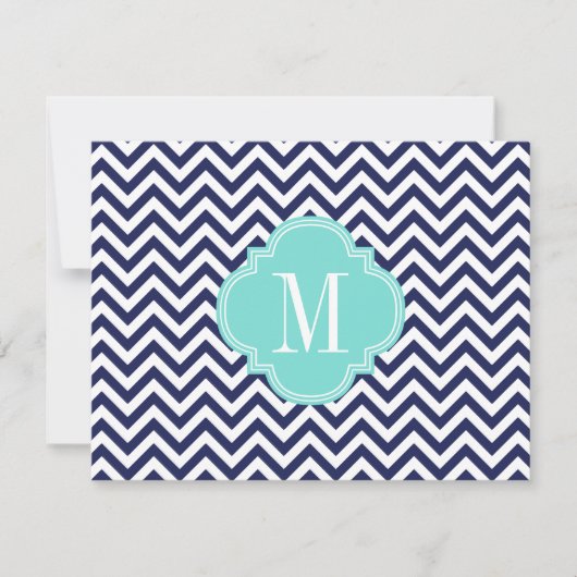 Navy Chevron Zigzag gepersonaliseerd monogram Notitiekaartje (Voorkant)