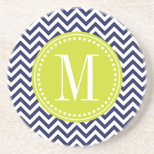 Navy Chevron Zigzag gepersonaliseerd monogram Zandsteen Onderzetter