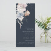 Navy Chic Blush Waterverf Bloemen Bruiloft Kaart (Staand voorkant)