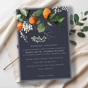 Navy Chic Oranje Blossom Botanical Wedding Invite Bedankkaart
