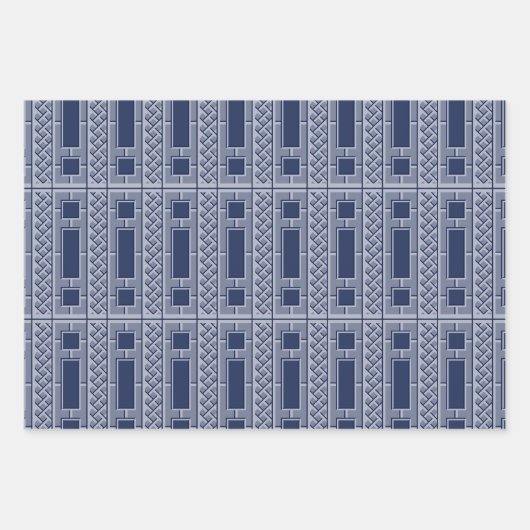 Navy Chinoiserie Vogels en Pagodes Inpakpapier Vel (Voorkant 2)