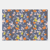 Navy Chinoiserie Vogels en Pagodes Inpakpapier Vel (Voorkant)