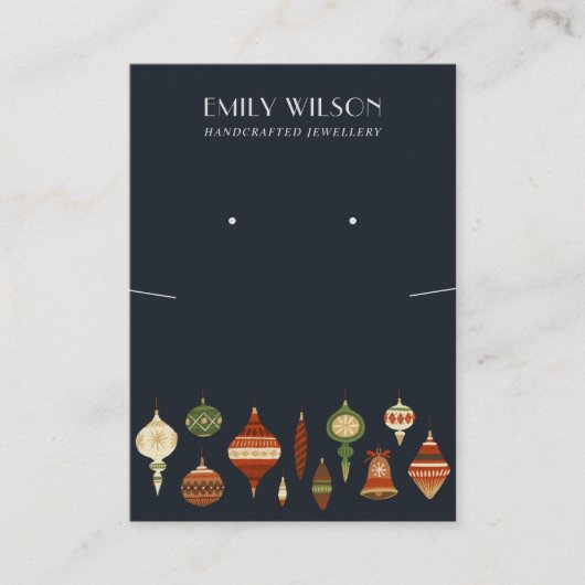 NAVY CHRISTMAS ORNAMENT KETTING EARRING DISPLAY VISITEKAARTJE (Voorkant)