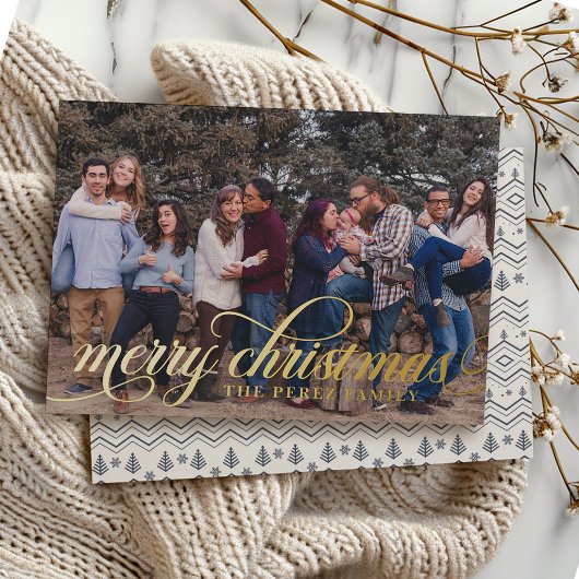 Navy Christmas Pattern Eenvoudige Folie Script Kaa Folie Feestdagenkaart
