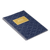 Navy Circle Wave Pattern Gold Name Sjabloon Notitieboek (Rechterzijde)