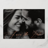 Navy Classic Foto Het Bruiloft Goud Opslaan De Dat Folie Uitnodiging (Voorkant)