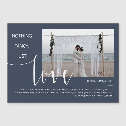 Navy Classic Modern Minimal Script Photo Magnet Magnetische Uitnodiging (Voorkant)