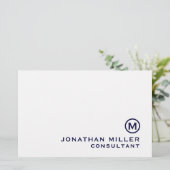 Navy Classic Monogram - Aangepast verhaal Briefpapier (Staand voorkant)