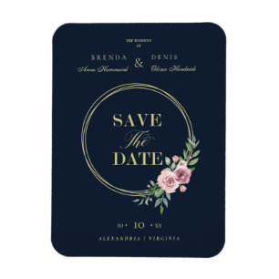 Navy Classic Romantic Elegant Pink Floral Wreate Magneet