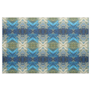 Navy Cobalt Olive Green & Cream Ikat Boho Fabric Stof
