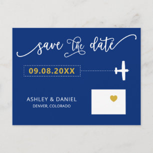 Navy Colorado Wedding Save the Date Map Briefkaart