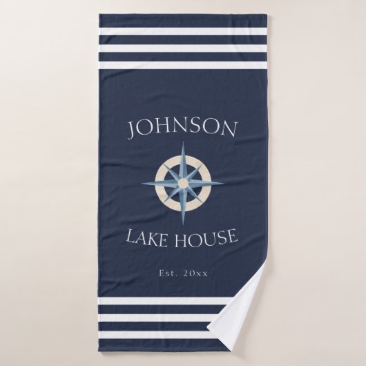 Navy Compass Rose Lake House (Serviette de bain)