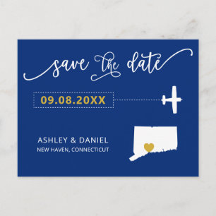 Navy Connecticut Wedding Save the Date Map Briefkaart