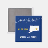 Navy Connecticut Wedding Save the Date Map Magneet (Voorkant / Achterkant)