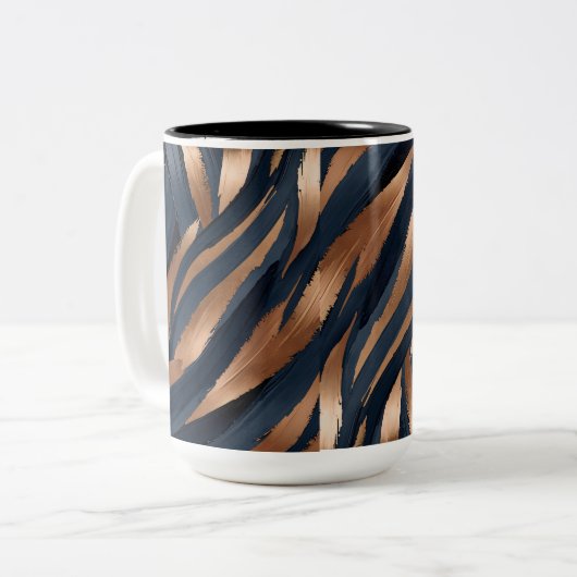 Navy Copper Abstracte Brush Mok (Voorkant links)