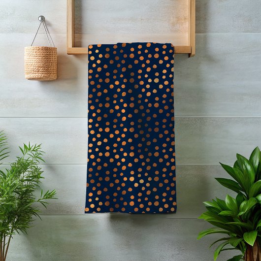 Navy Copper Metallic Polka Dots Spots Bad Handdoek