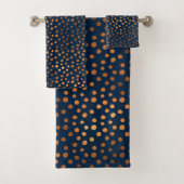 Navy Copper Metallic Polka Dots Spots Bad Handdoek (Insitu)