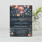 Navy & Copper Peony Wood Huwelijksfeest Kaart (Staand voorkant)
