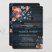 Navy & Copper Peony Wood Trouwdouche Kaart (Voorkant / Achterkant)