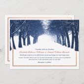 Navy Copper Winter Trees Avenue Wedding Invite Kaart (Voorkant / Achterkant)