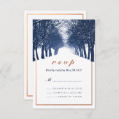 Navy Copper Winter Trees Avenue Wedding RSVP Kaart (Voorkant / Achterkant)