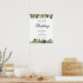 Navy Coral Botanical Wedding Welcome Poster (Keuken)