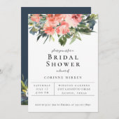 Navy Coral Floral Bridal Shower Aankondiging (Voorkant / Achterkant)