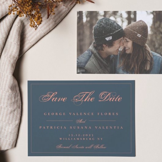 Navy Coral Peach Modern Elegant foto Save The Date