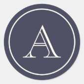 Navy & Cream Block Initiaal Monogram Ronde Sticker (Voorkant)