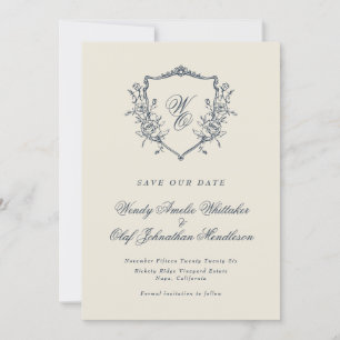 Navy & Cream Bloemkam Monogram Foto Save The Date