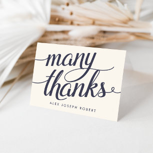 Navy & Cream Calligrafie Gepersonaliseerd Dank u Bedankkaart