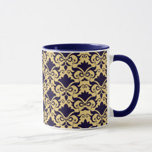 Navy Cream Damask Bows Mok